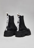 " Black widow " Black ankle boot with dalmatian fabric back
