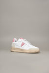 White sneaker with pink back and insert
